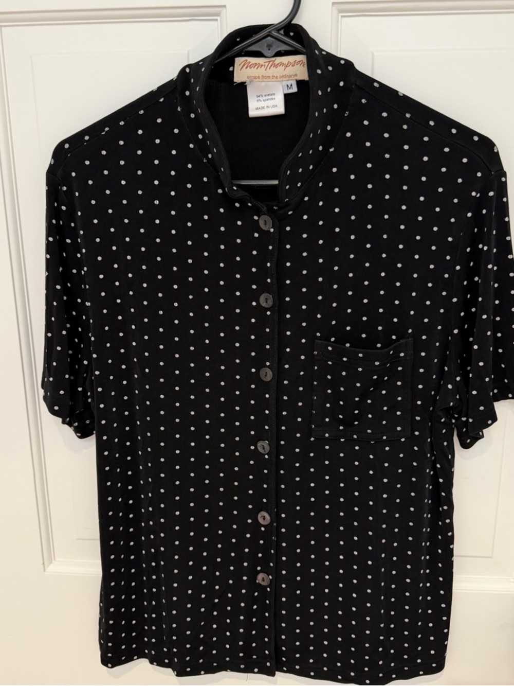 Womens Vintgae Black Polka Dot Button-Up Shirt